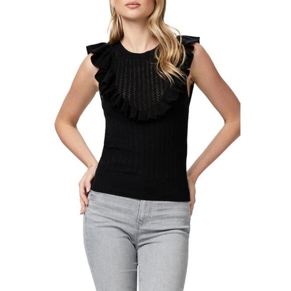 Paige NWT Rosina Top Black Size XS Cotton Blend Ruffled Whimsygoth Feminine - Picture 1 of 8